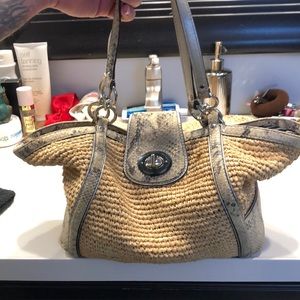 Authentic Coach Snakeskin Print Raffia Tote Handbag